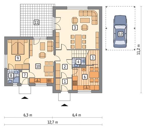 Rzut parteru POW. 90,9 m²