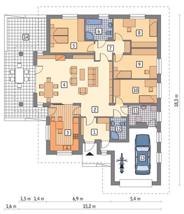 RZUT PARTERU POW. 136,3 m²