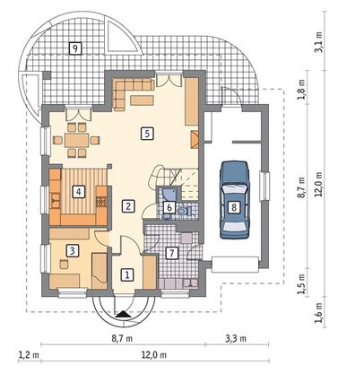 RZUT PARTERU POW. 70,3 m²